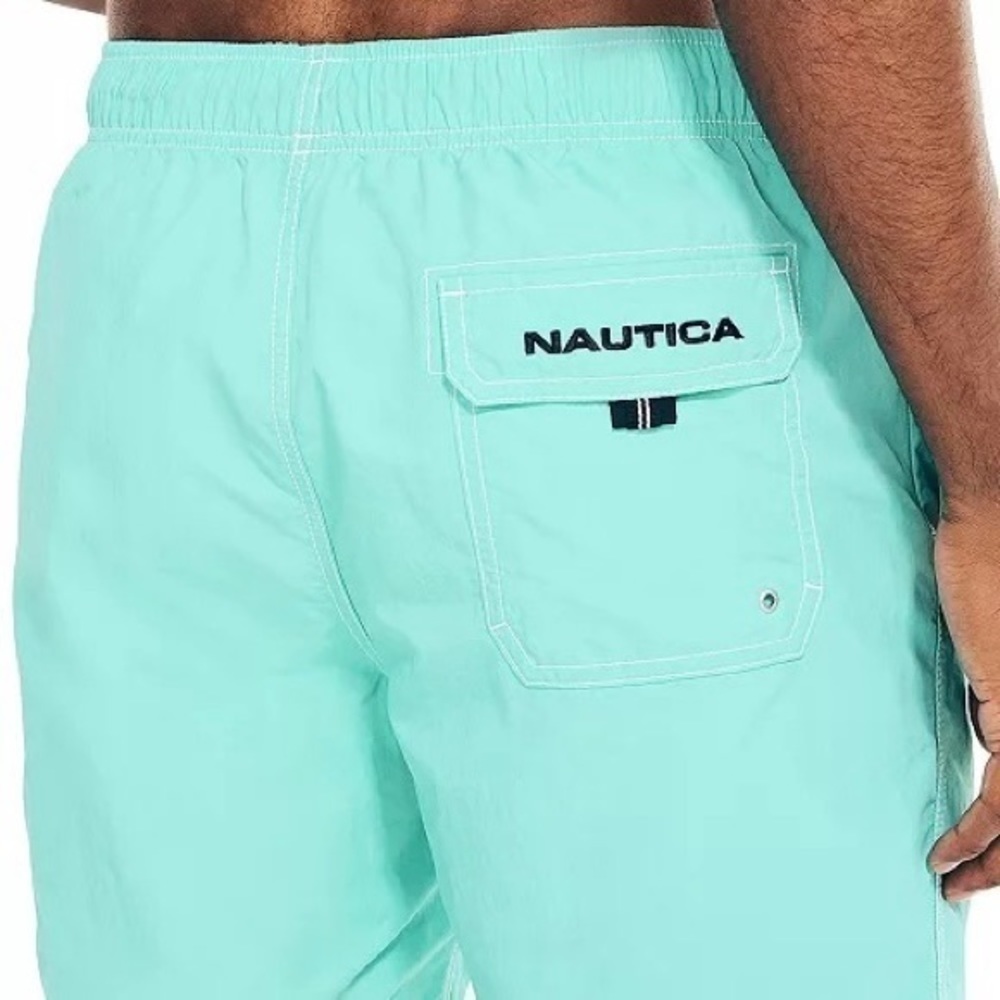 Nautica Men's Quick Dry Nylon 8" Swim Trunks in Aqualagoon Size S - Picture 2 of 6